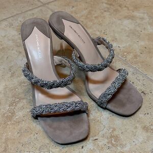 ANTONIO MELANI Gray Beaded Strap Heels